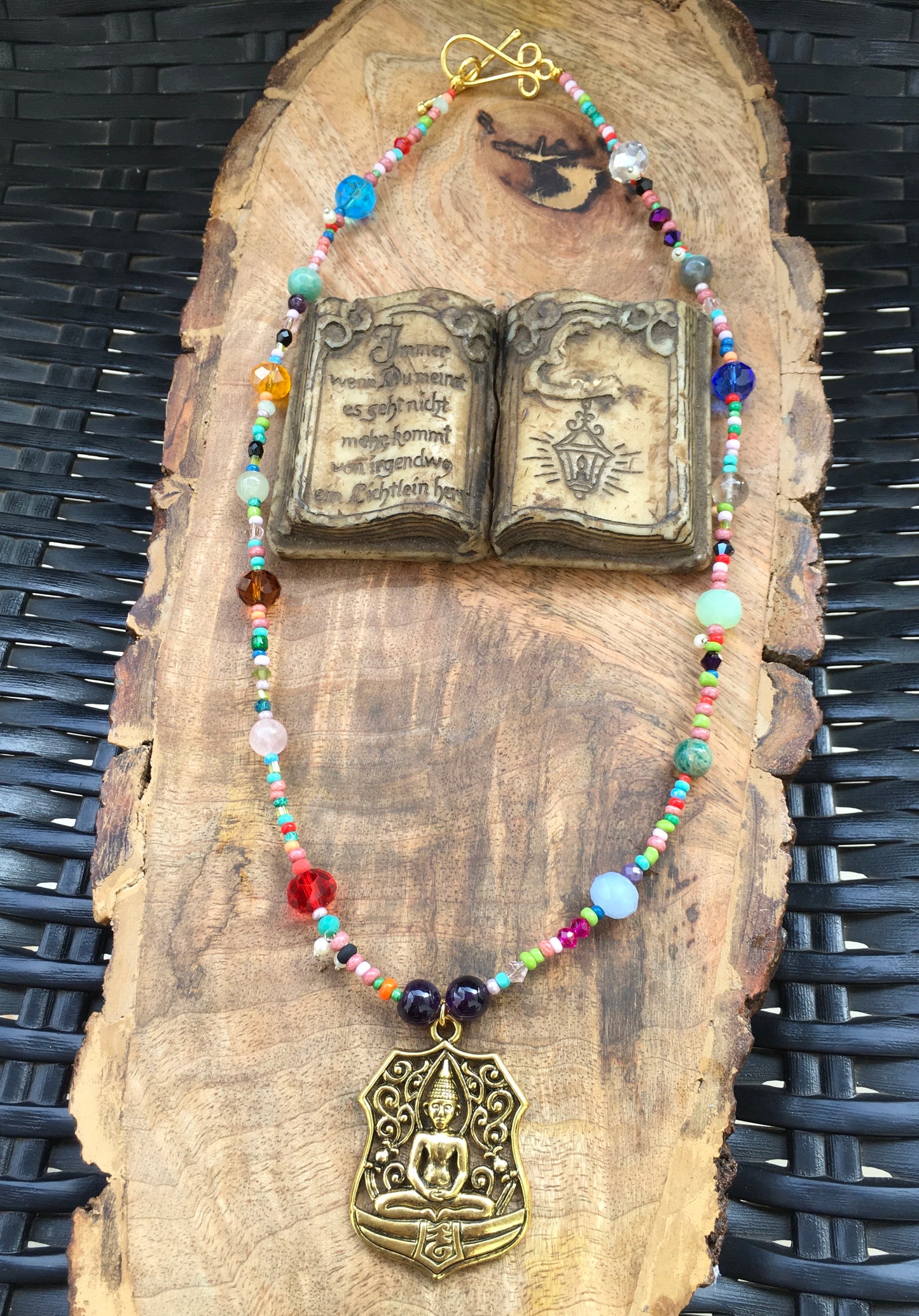 May this multi crystal necklace with African amethyst,rose Quartz, Russian Amazonite, African turquoise and blue apatite, guide you towards your truth.
Three things NecklacesSpectakBuddha Bliss