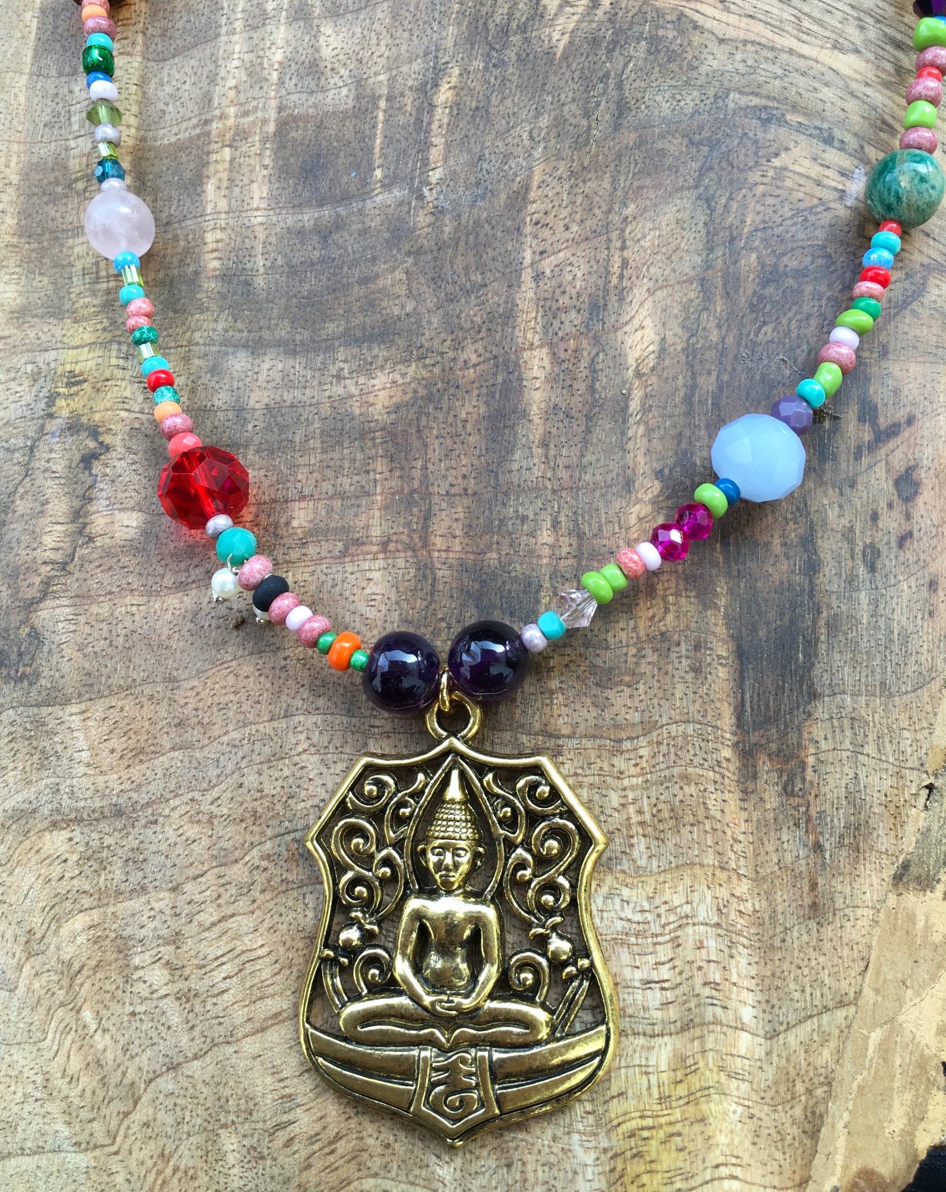 May this multi crystal necklace with African amethyst,rose Quartz, Russian Amazonite, African turquoise and blue apatite, guide you towards your truth.
Three things NecklacesSpectakBuddha Bliss