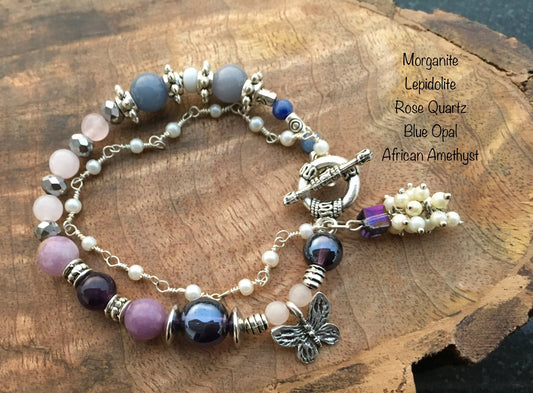 May this double stranded bracelet ease your transition into a more relaxed and open mindset. The gentle energy of morganite is thought to release stress, anxiety andBraceletsSpectakMetamorphosis