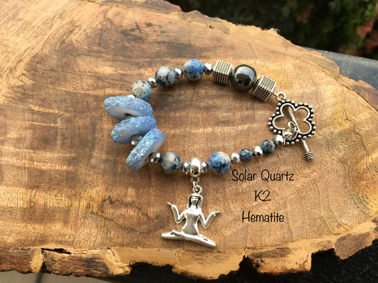 May this K2, Solar Quartz and Hematite bracelet help you to ascend to the highest levels of being.
K2 strengthens self awareness and stimulates the ability to find aBraceletsSpectakAscension
