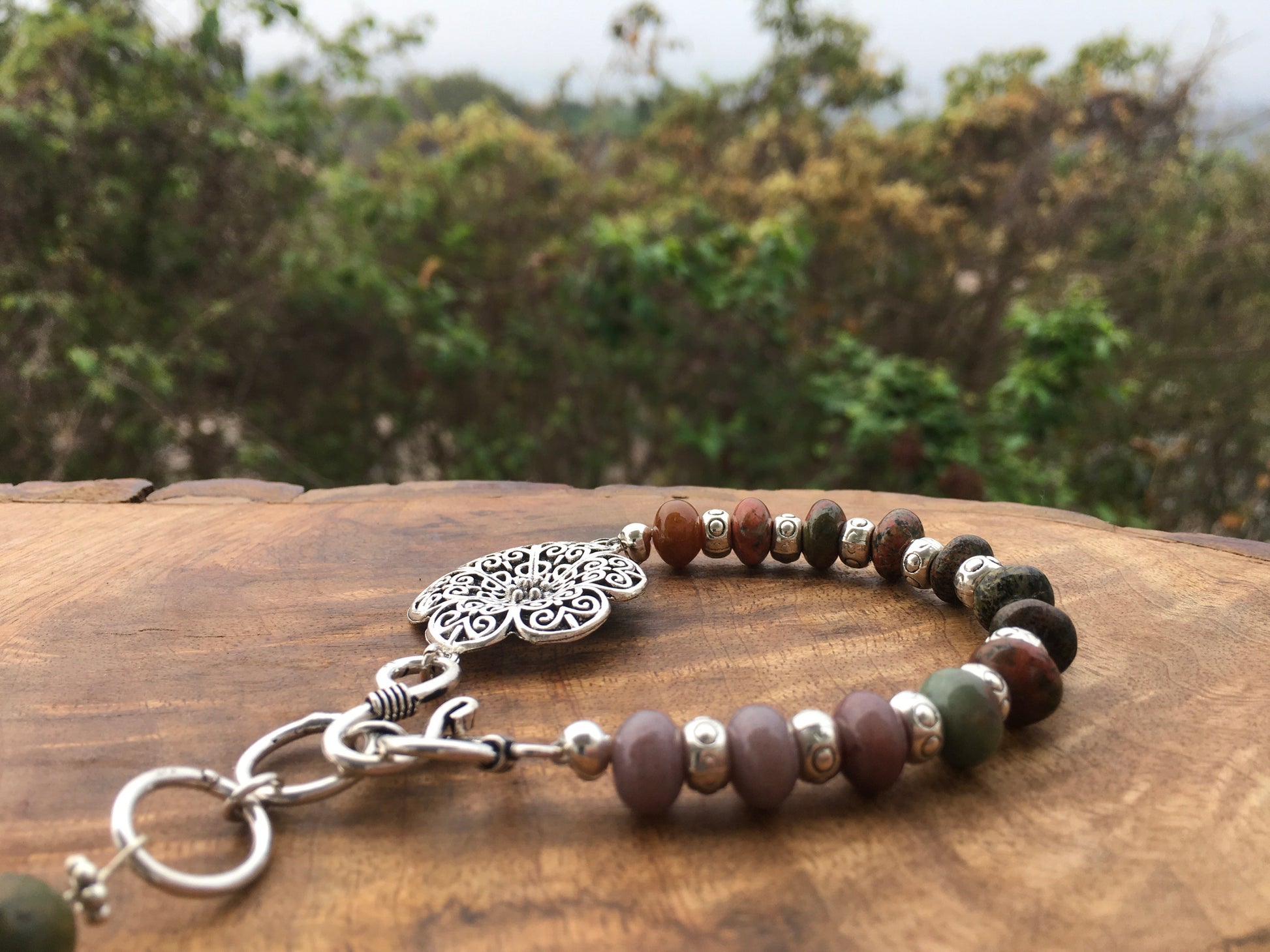 May this Unakite bracelet ground and balance your physical, emotional and spiritual beings. Unakite is connected with your third eye and is fabulous to wear during mBraceletsSpectakFlowering