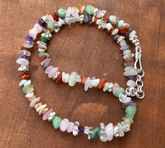 Absorb the essence of love,balance,and spiritual growth with our unique necklace, featuring a harmonious blend of Rose Quartz, Clear Quartz,Jade,Carnelian, Mother ofNecklacesSpectakSoul Serenity